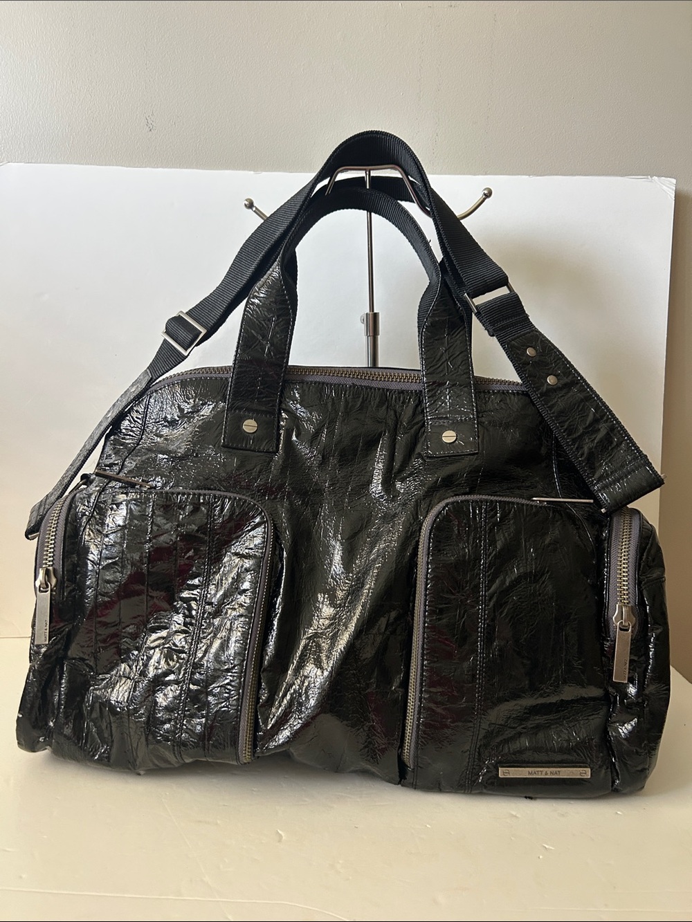 Matt & Nat Vegan Leather  Black Patent Tote Travel Bag Cruelty Free Like New!!